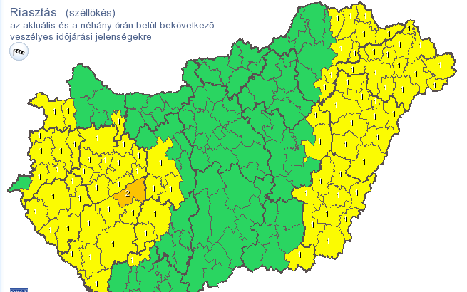 Riasztás a viharos erejű szél miatt