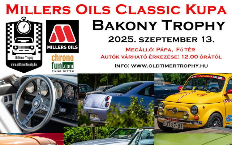 Veterán autók érkeznek a pápai Fő térre