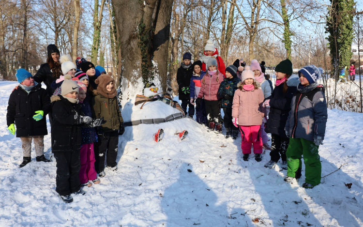 Közösségi hóemberépítés a Várkertben