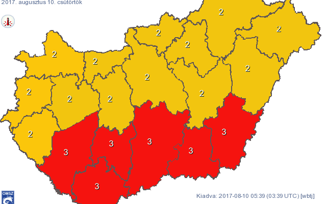Hat déli megyében harmadfokú figyelmeztetés