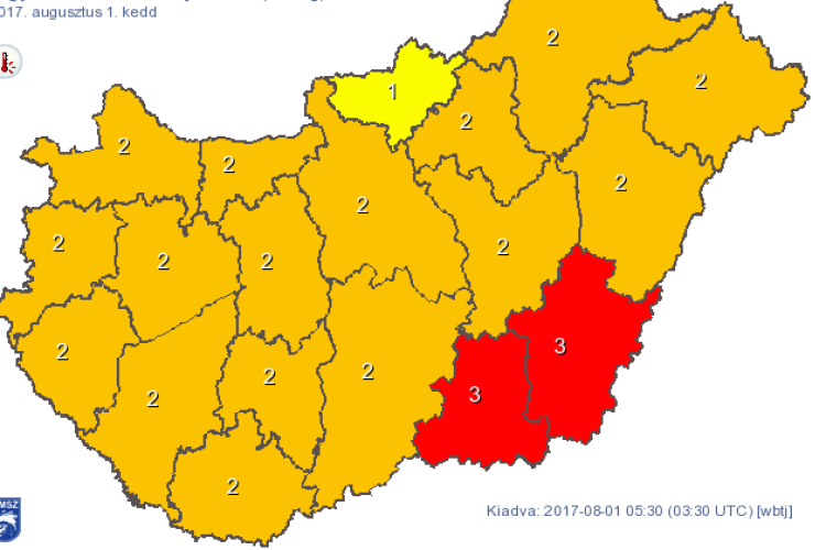 Két megyében már piros a hőségriadó