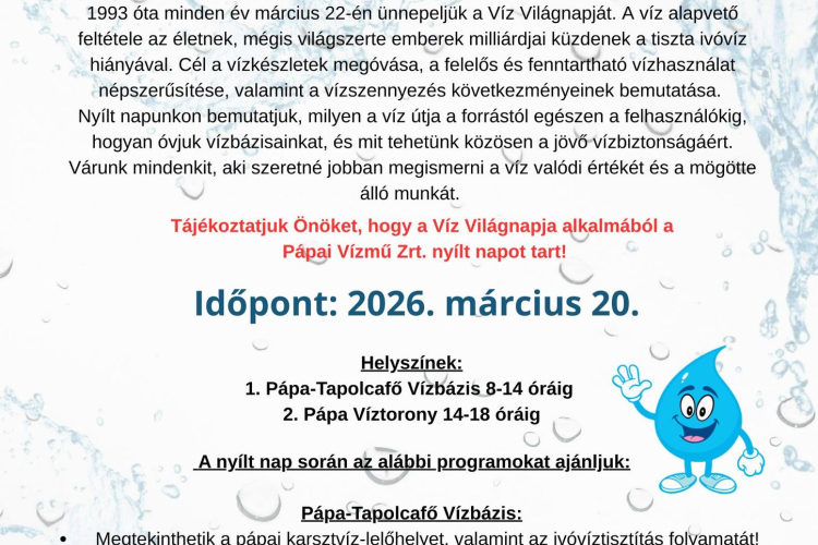 Víz Világnapja - Programok Pápán